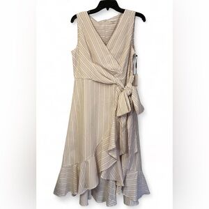 NWT Calvin Klein White and Khaki Striped Midi Dress Womens Size 10